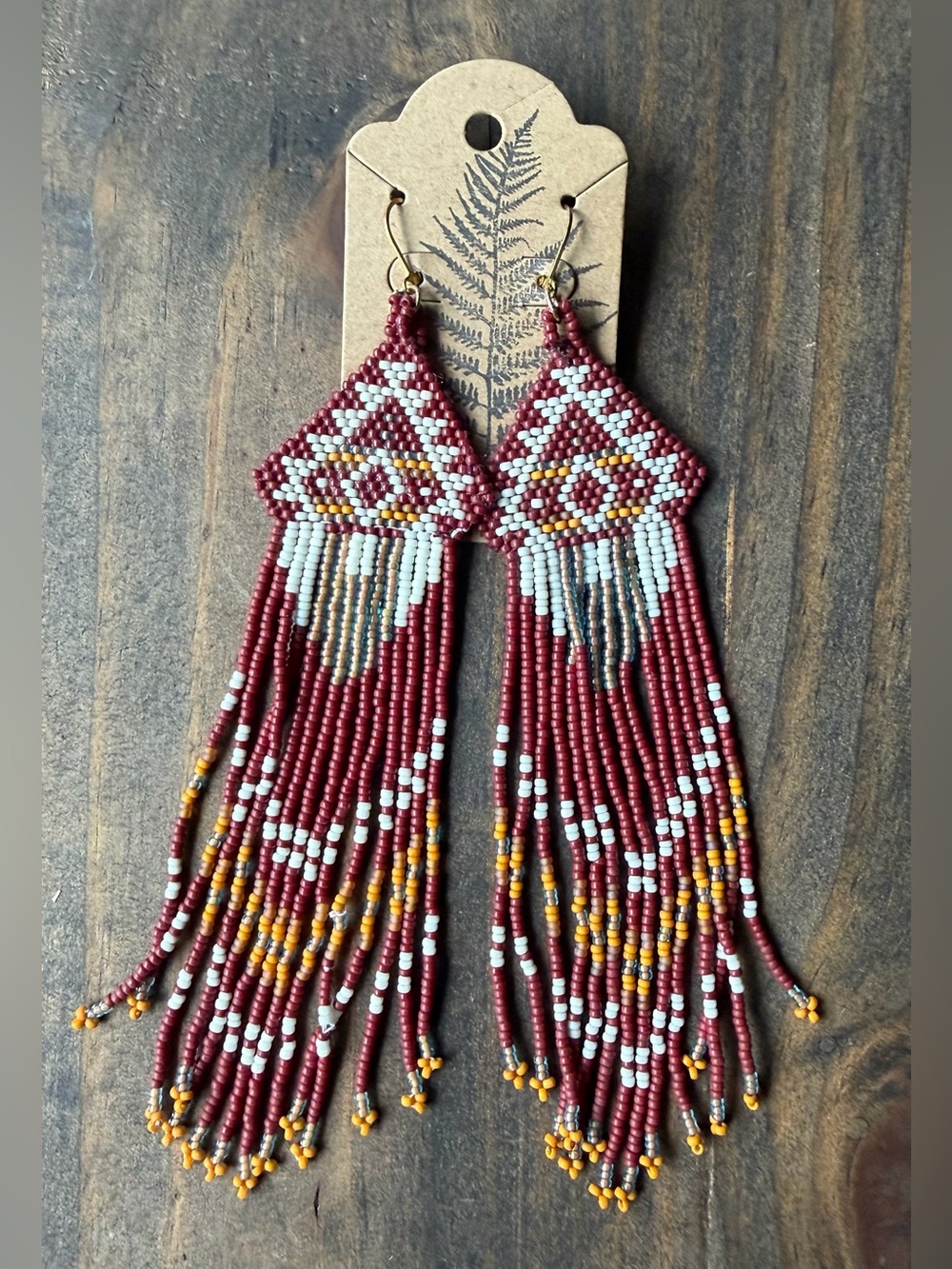 Handmade Boho Maroon Beaded Fringe Earrings